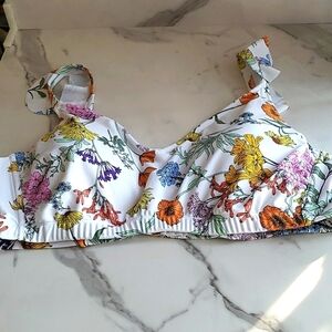 Kona Sol Soft Ruffle Bikini Top with Wildflowers Size 3X (24W-26W) #
